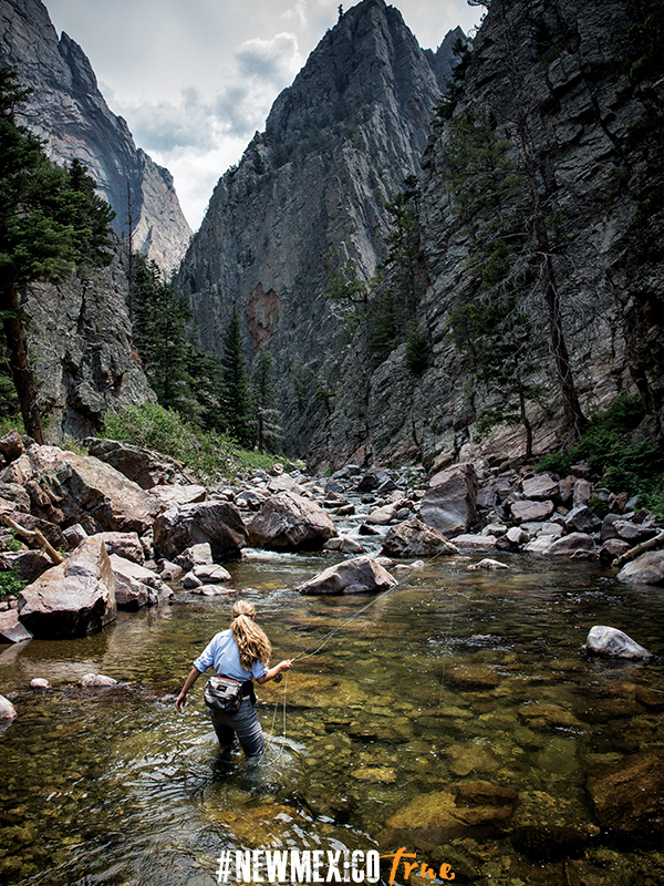 A picture of a woman fly fishing in New Mexico
