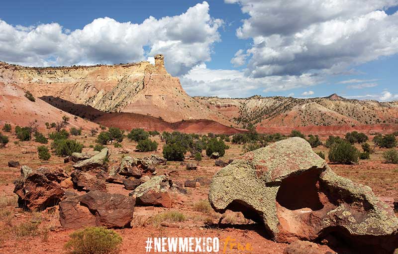 Red Desert White mesa and blue sky with clouds