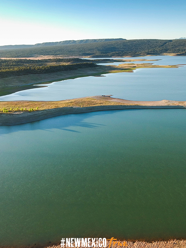 An aerial view of Heron Lake in New Mexico