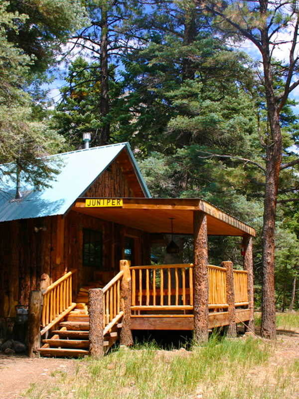 An exterior view of the Juniper Cabin at Corkins Lodge