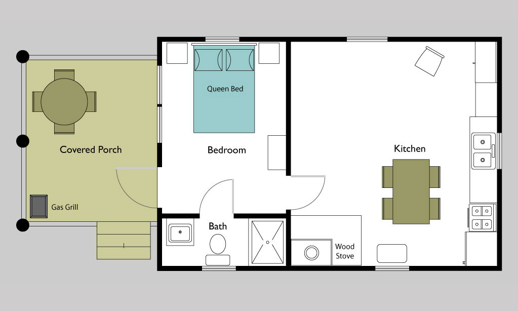 Architectural floorpan layout of knothole cabin
