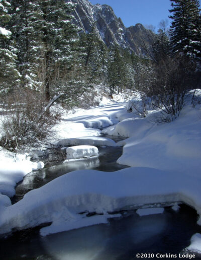 River with thick snow on the banks